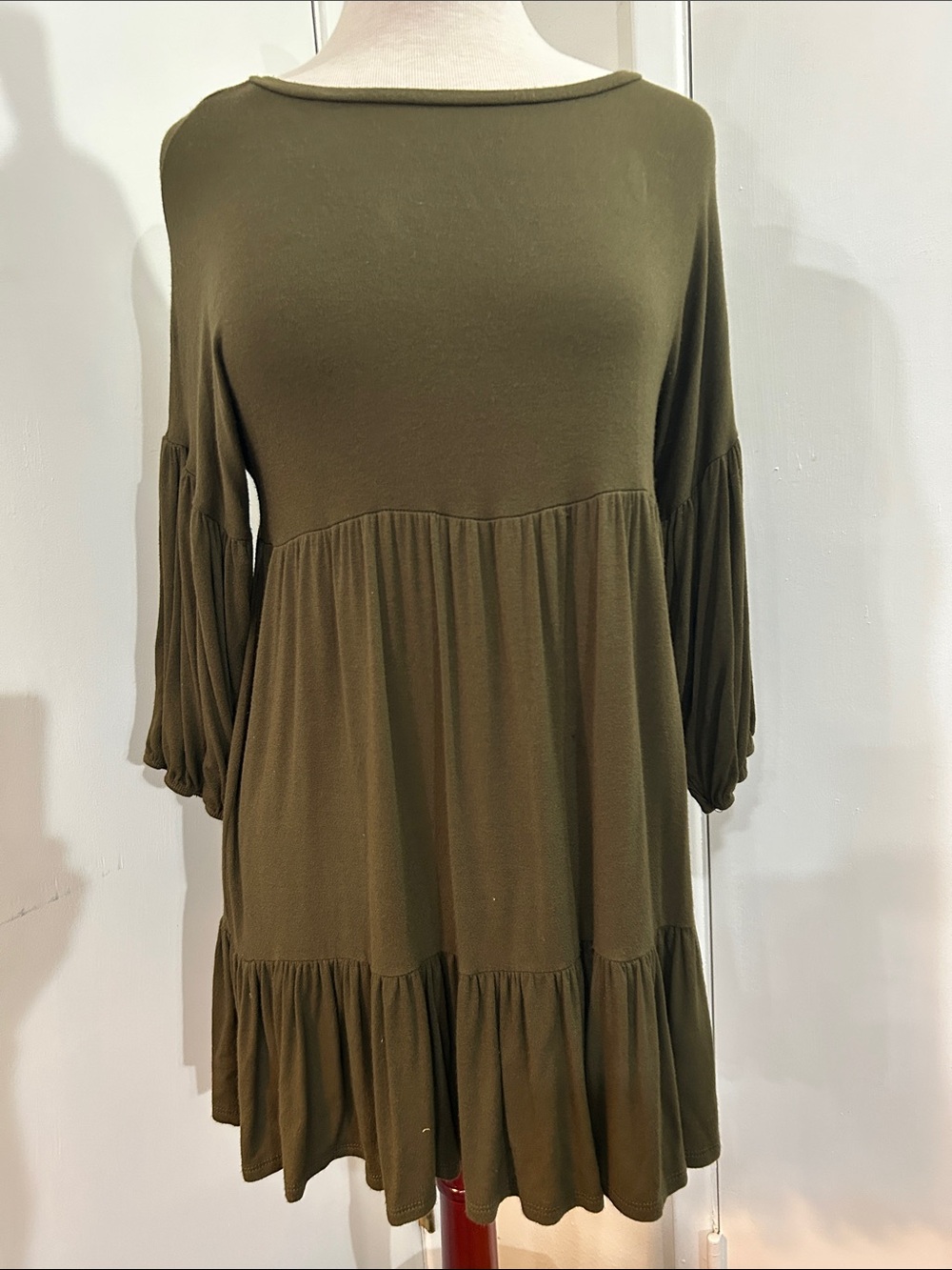 Vibe Olive Green Tiered Mini Dress
